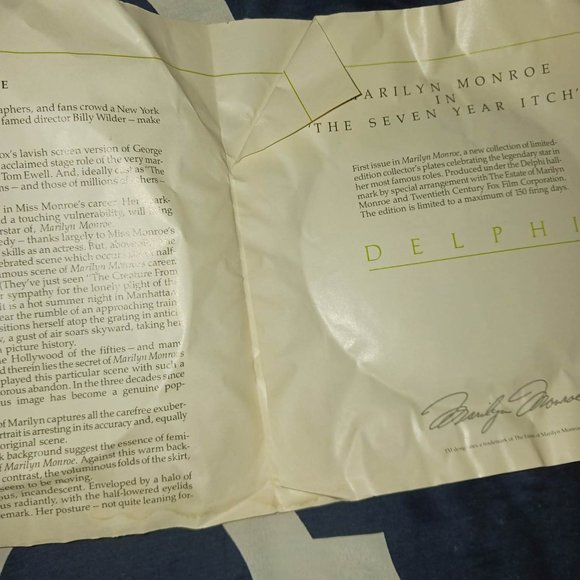 1st Edition Marilyn Monroe collectors plate 7 year Itch Delphi Limited edition - Picture 3 of 5
